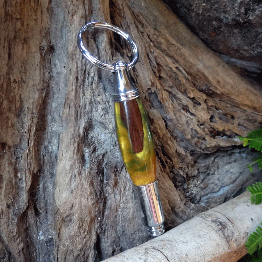 Driftwood and green resin key chain bottle opener