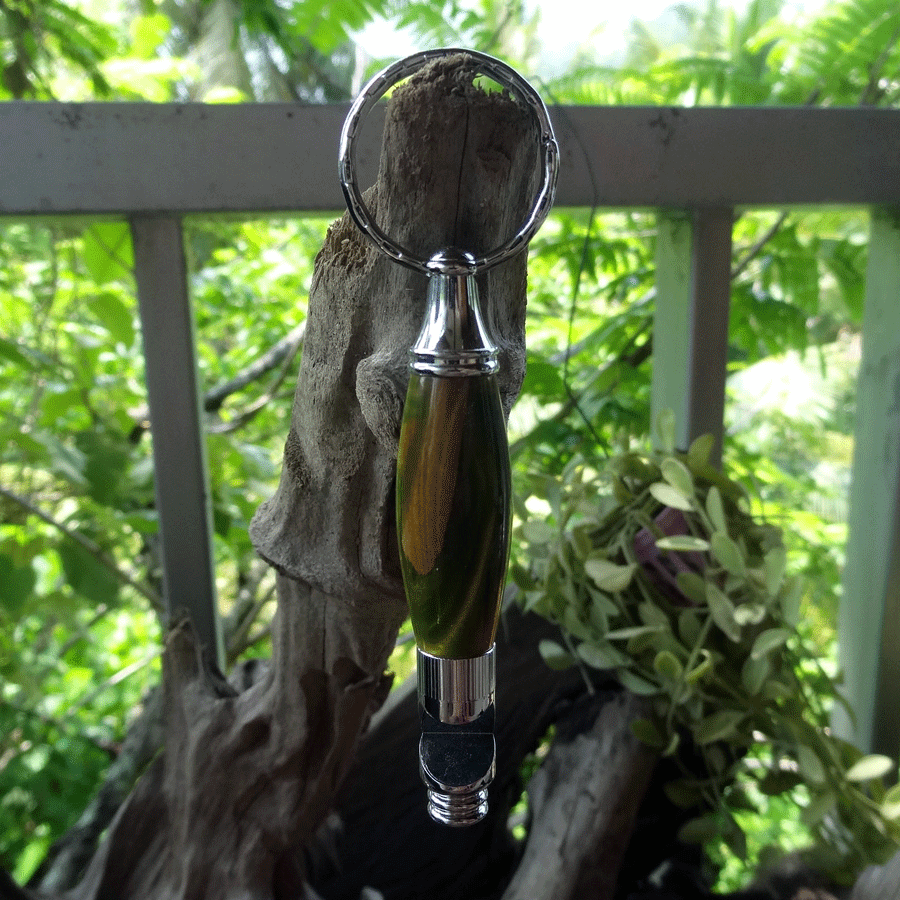 Driftwood and green resin key chain bottle opener