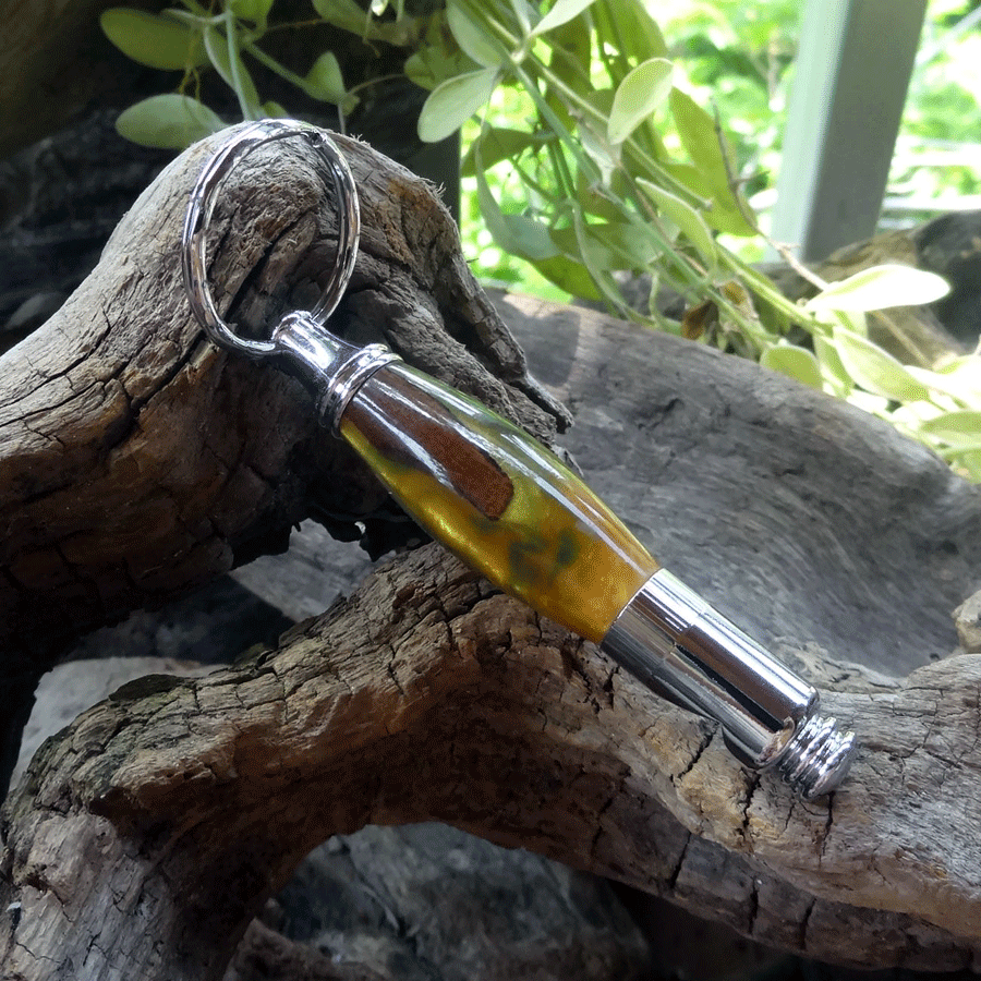 Driftwood and green resin key chain bottle opener