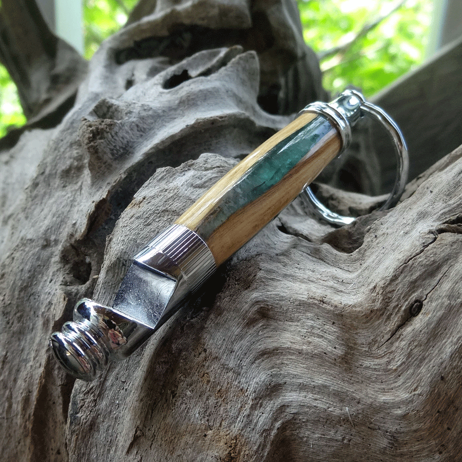 Driftwood and green resin key chain bottle opener