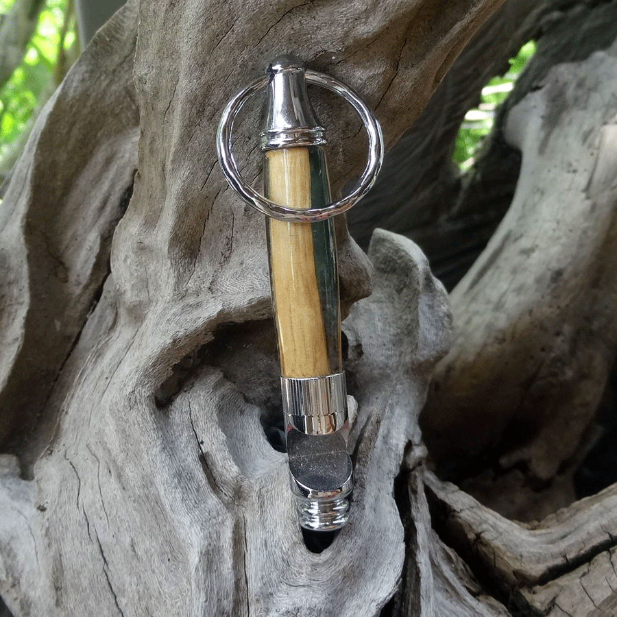 Driftwood and green resin key chain bottle opener