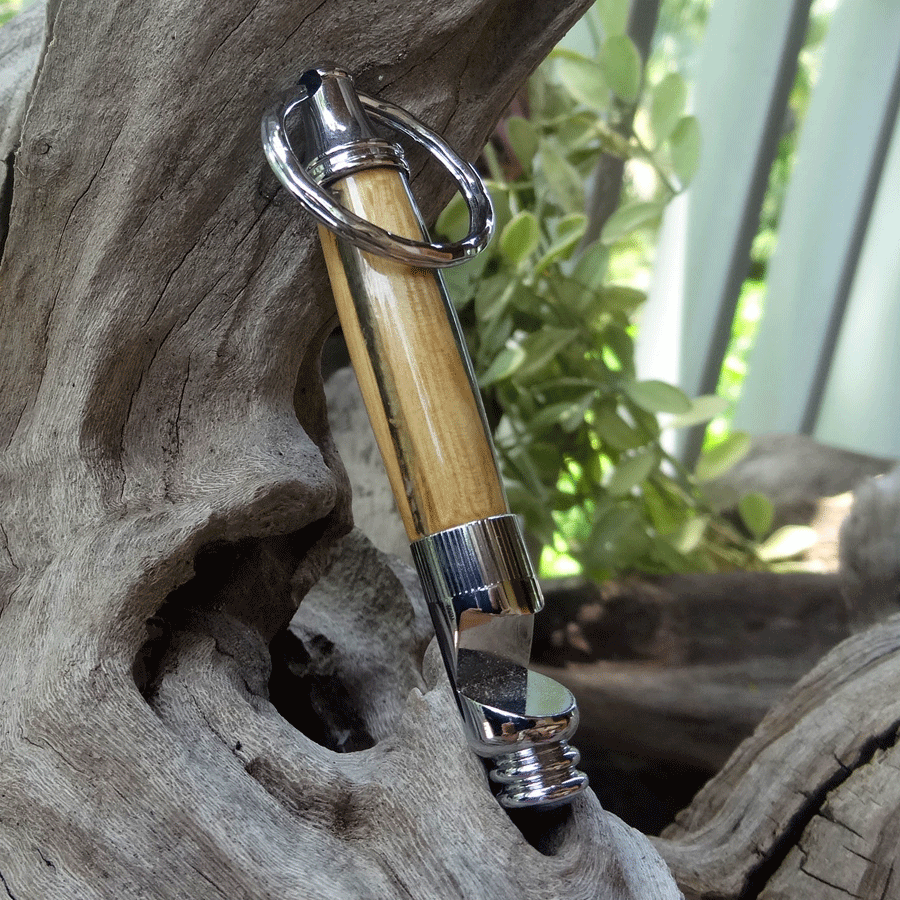 Driftwood and green resin key chain bottle opener