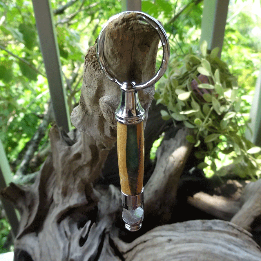 Driftwood and green resin key chain bottle opener