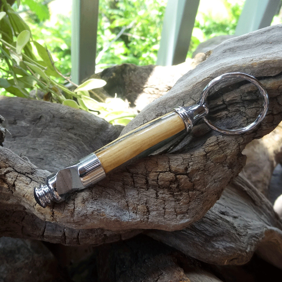 Driftwood and green resin key chain bottle opener