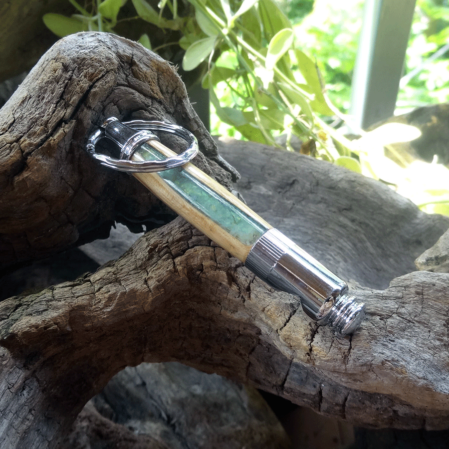 Driftwood and green resin key chain bottle opener