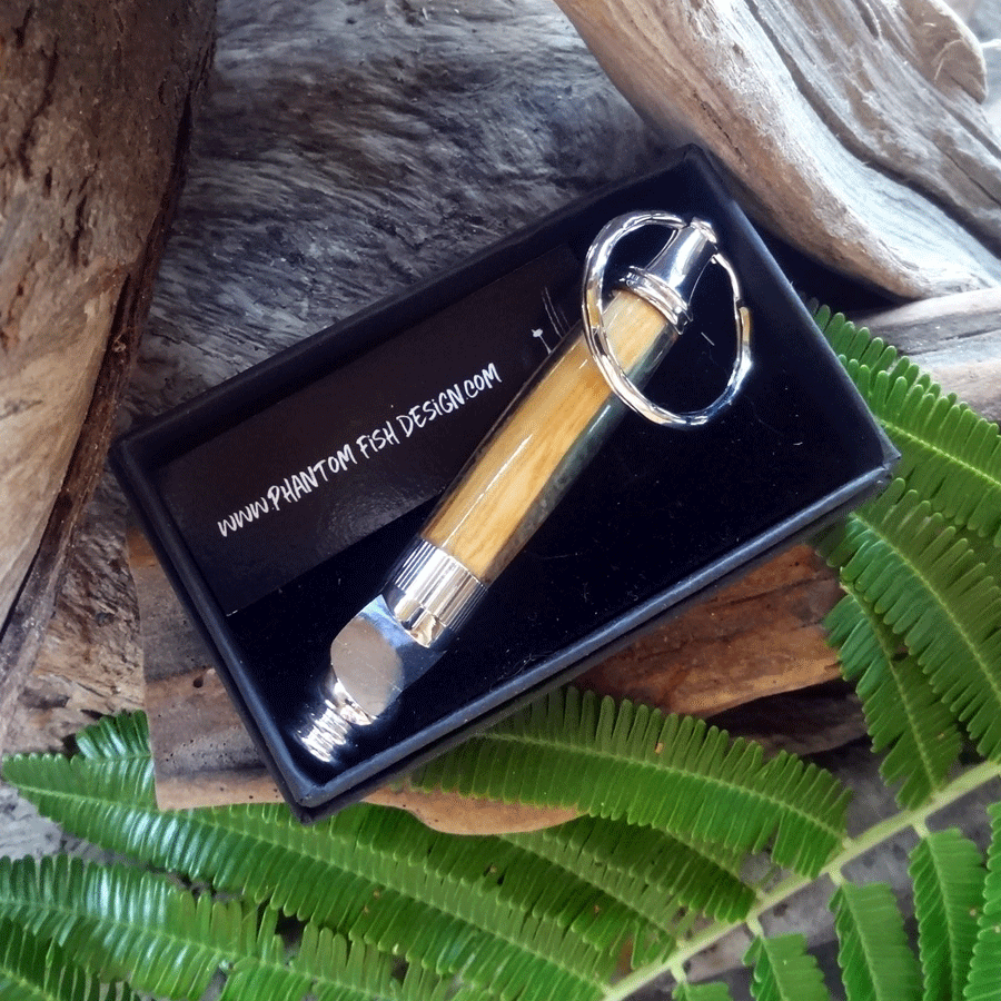 Driftwood and green resin key chain bottle opener