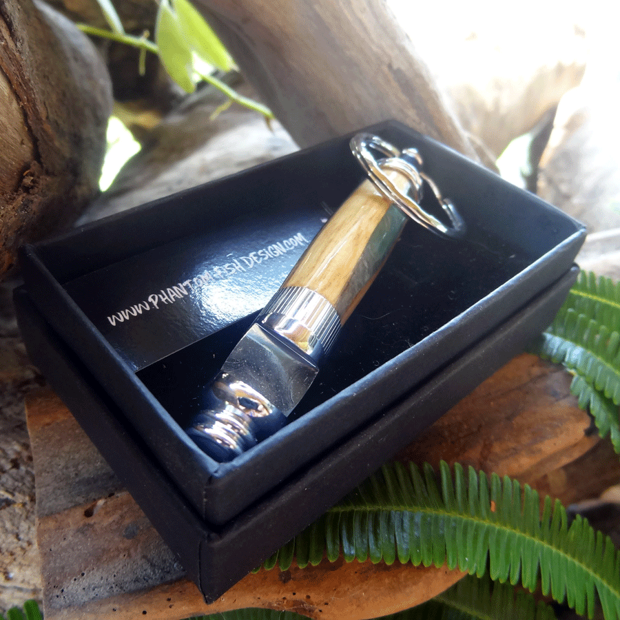 Driftwood and green resin key chain bottle opener