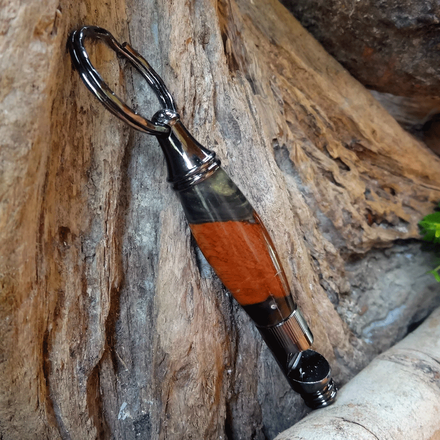 Driftwood and black resin key chain bottle opener