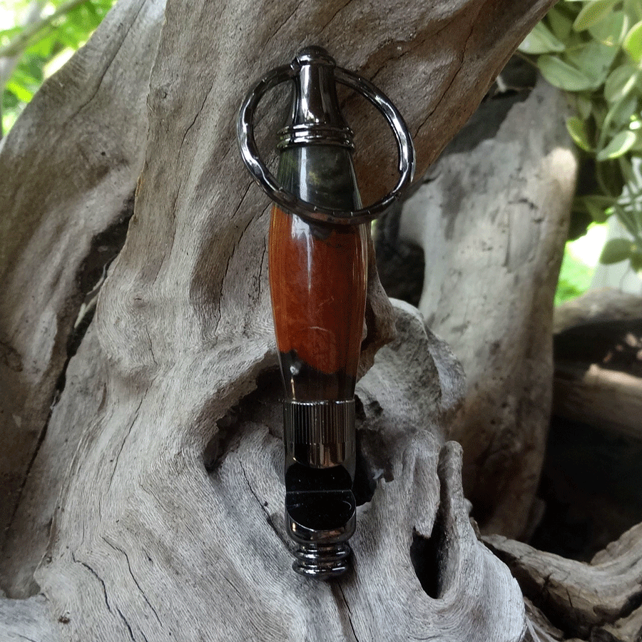 Driftwood and black resin key chain bottle opener