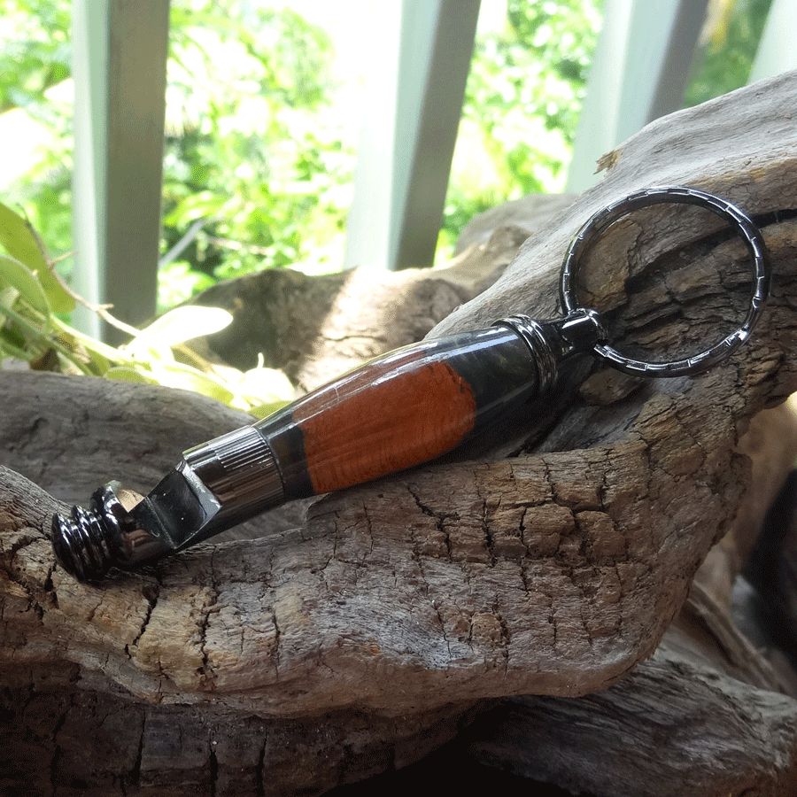 Driftwood and black resin key chain bottle opener