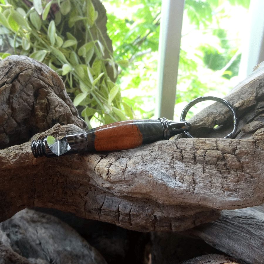 Driftwood and black resin key chain bottle opener