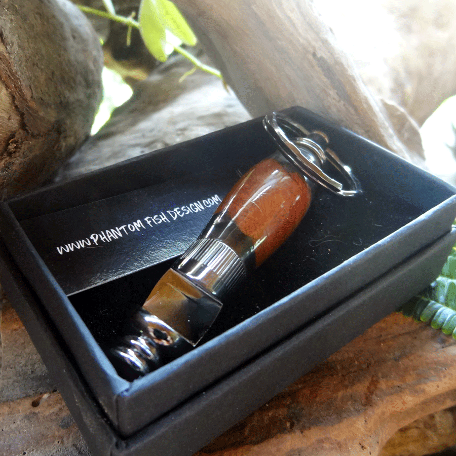 Driftwood and black resin key chain bottle opener