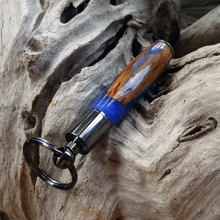 Driftwood and blue and purple resin key chain pen