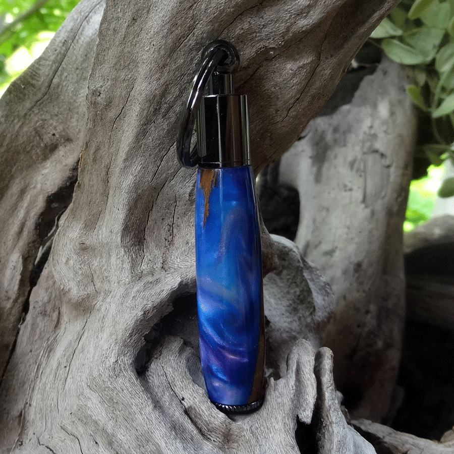 Driftwood and blue and purple resin key chain pen