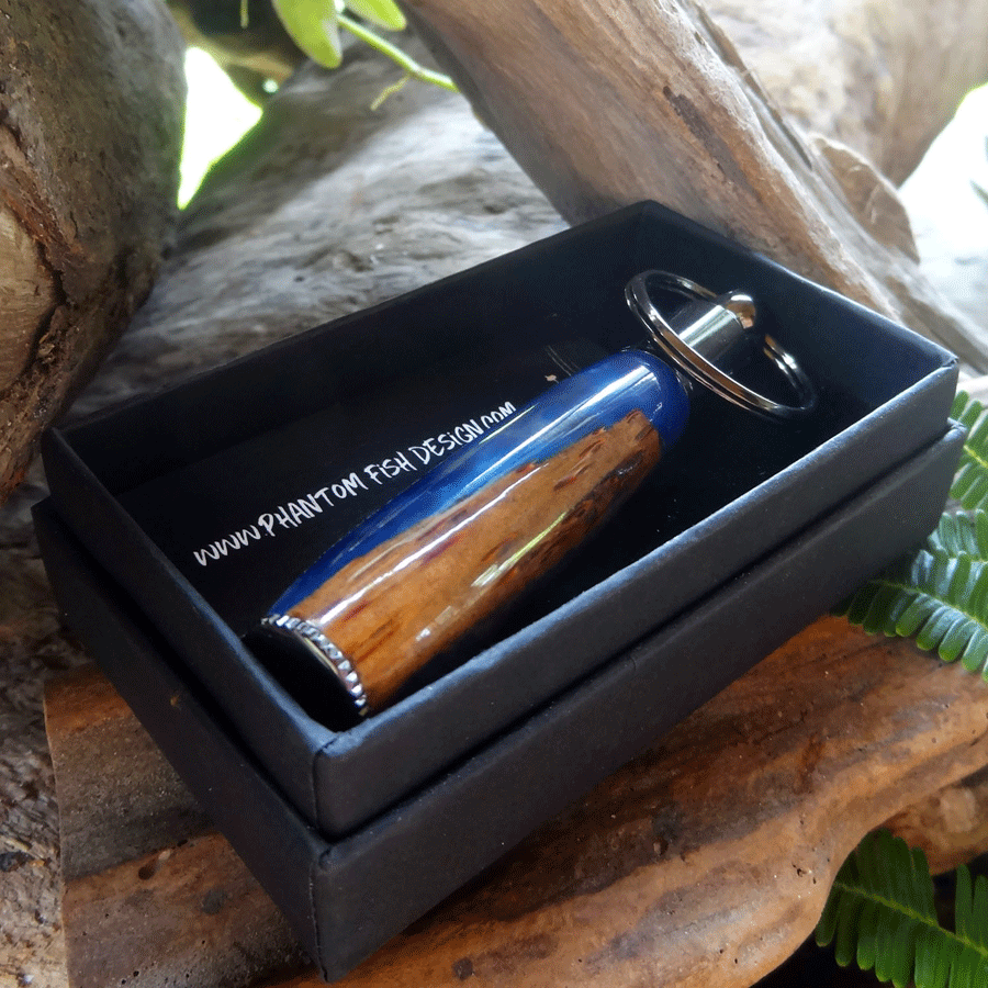 Driftwood and blue and purple resin key chain pen