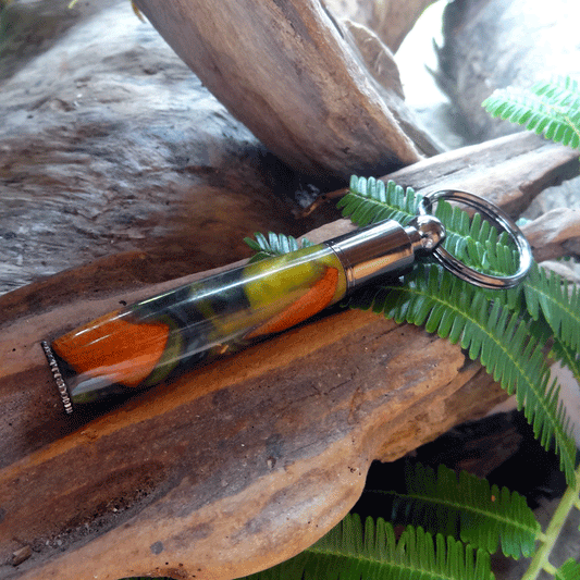 Driftwood and green resin key chain pen