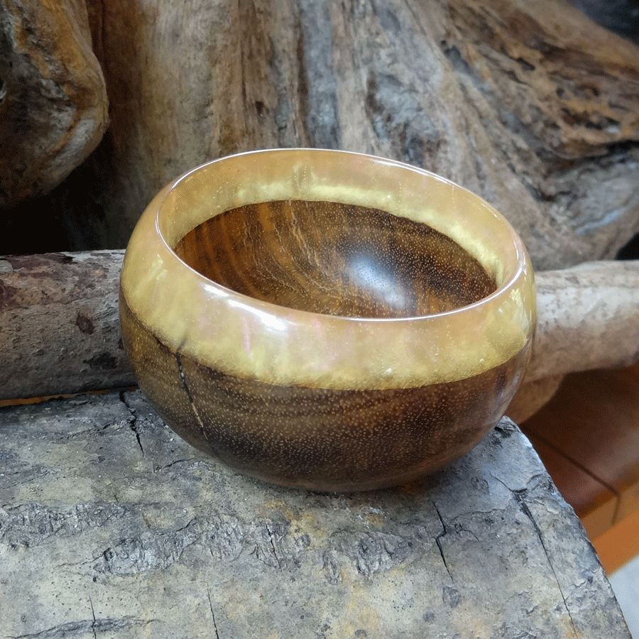 Driftwood and pink pearl resin trinket bowl