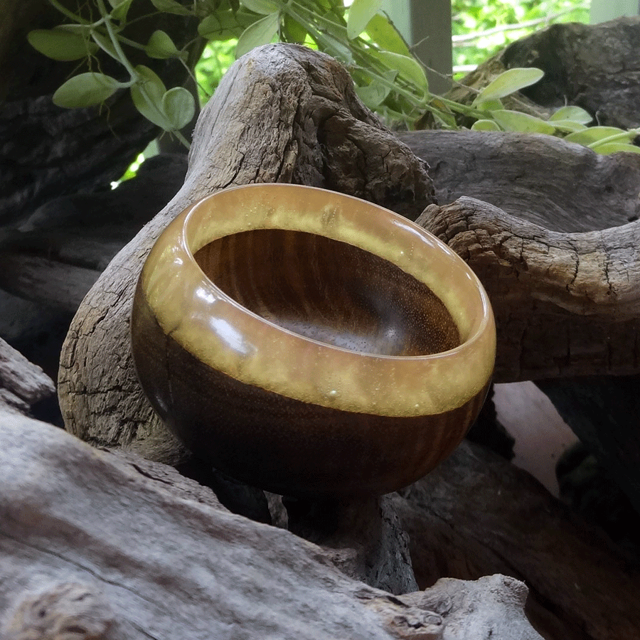 Driftwood and pink pearl resin trinket bowl