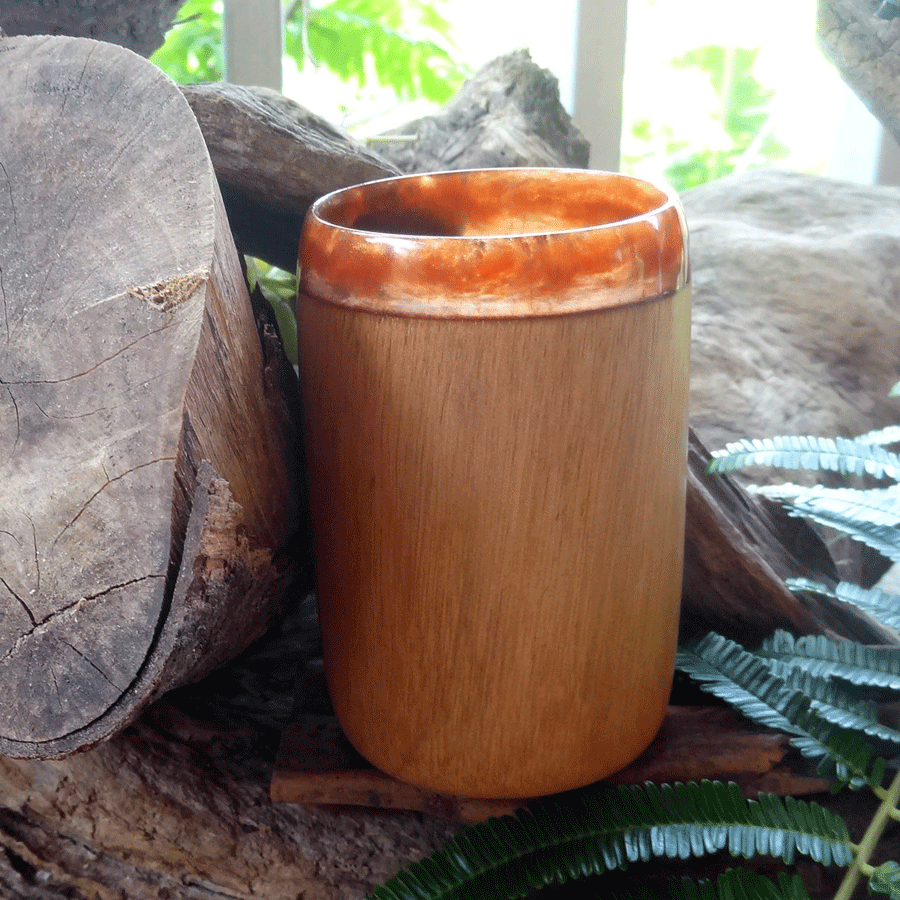 Driftwood and red resin pen holder cup