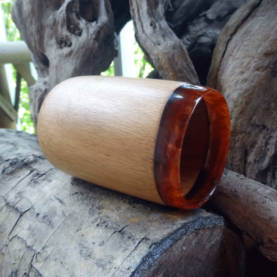 Driftwood and red resin pen holder cup