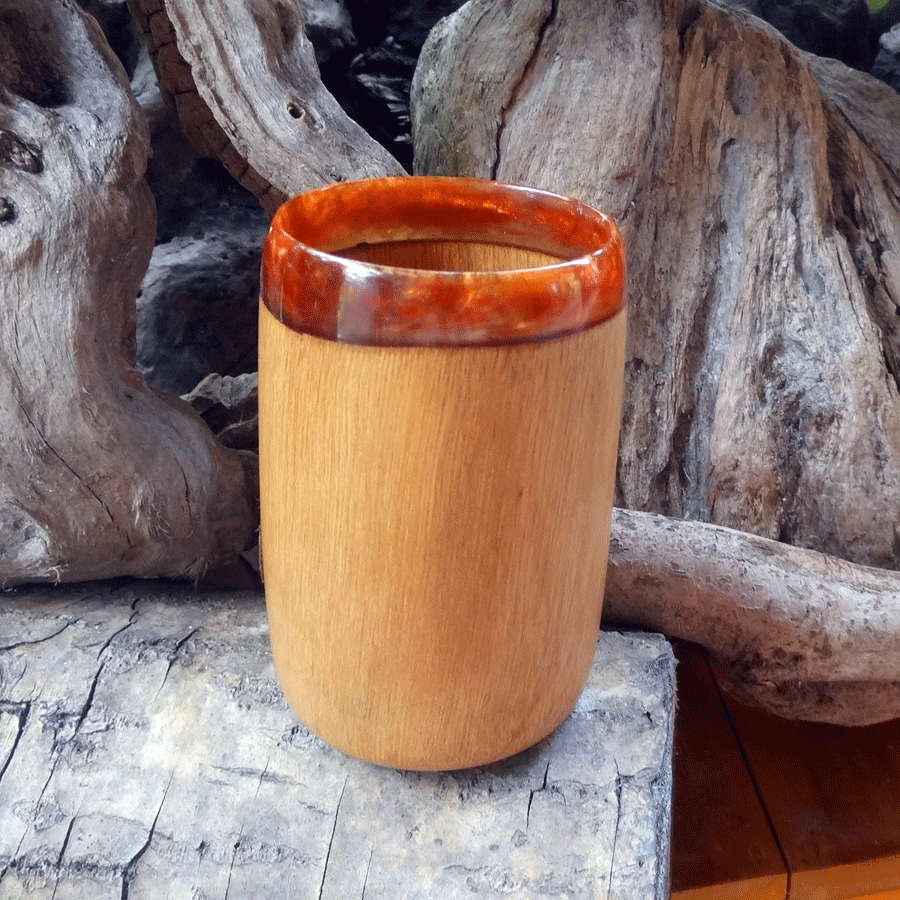 Driftwood and red resin pen holder cup