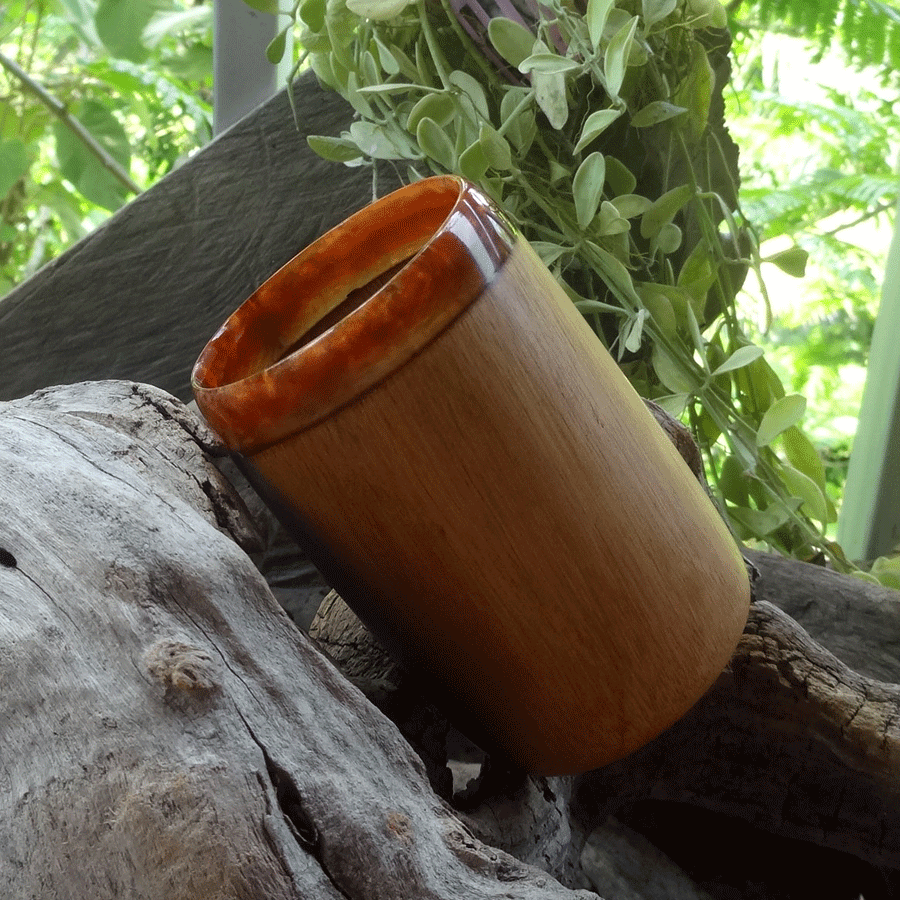 Driftwood and red resin pen holder cup