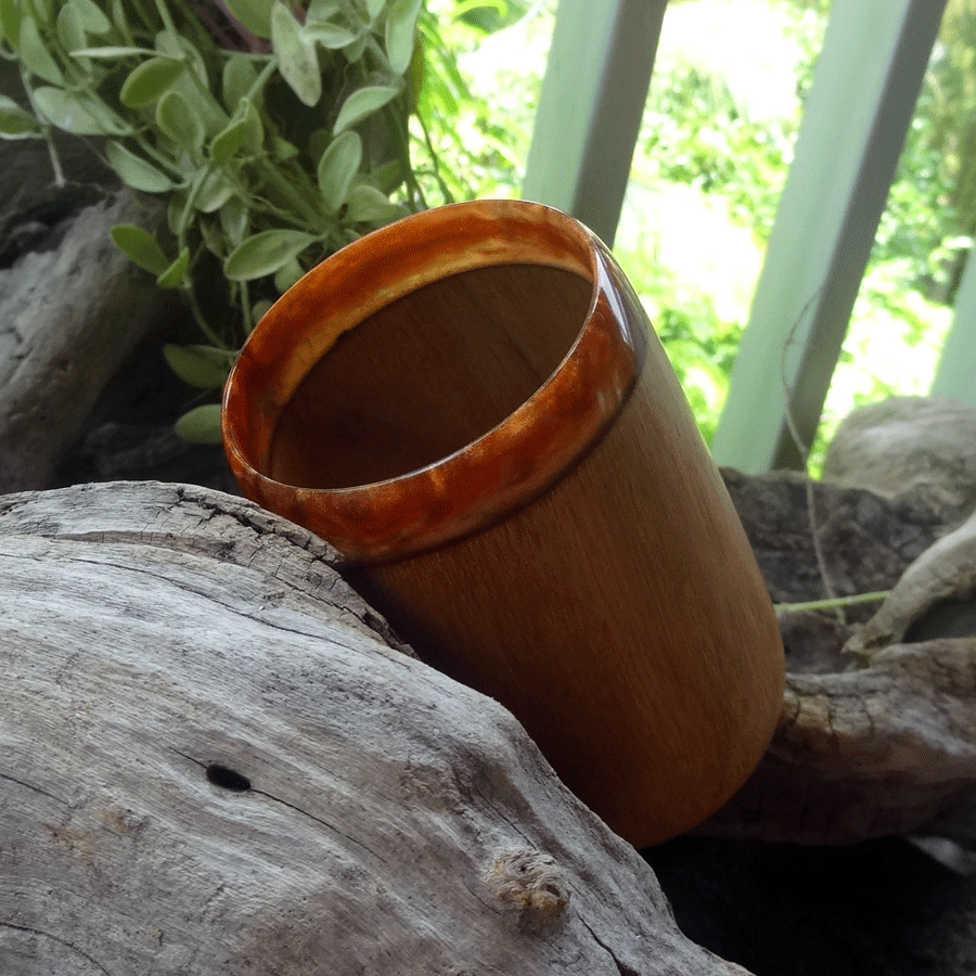 Driftwood and red resin pen holder cup