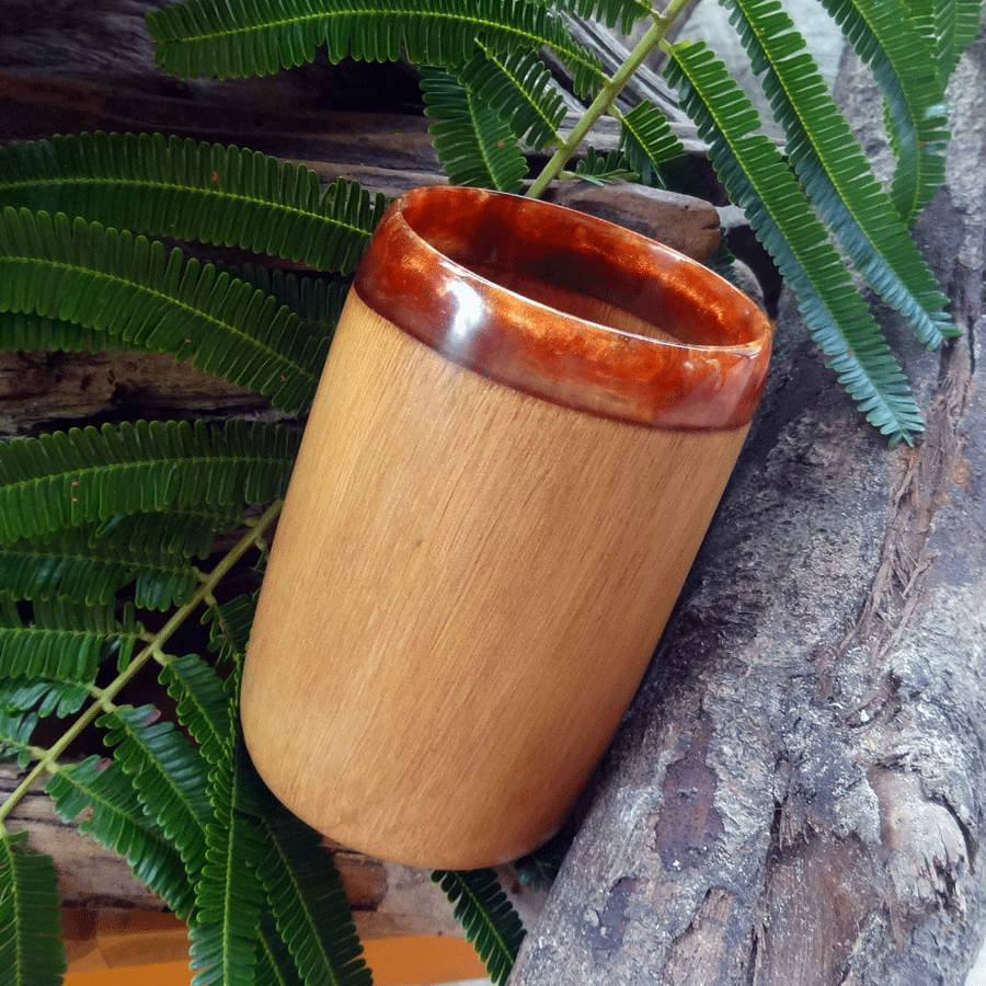 Driftwood and red resin pen holder cup