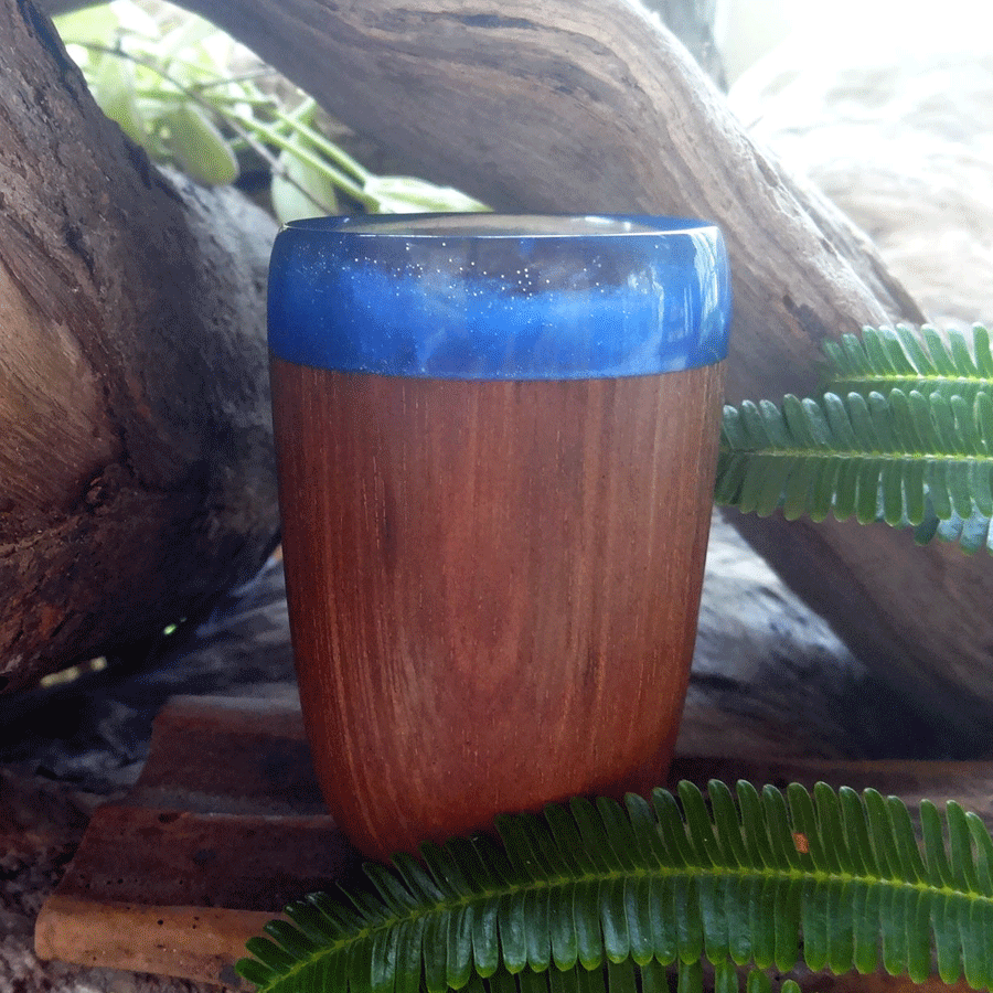 Driftwood and blue resin shot glass