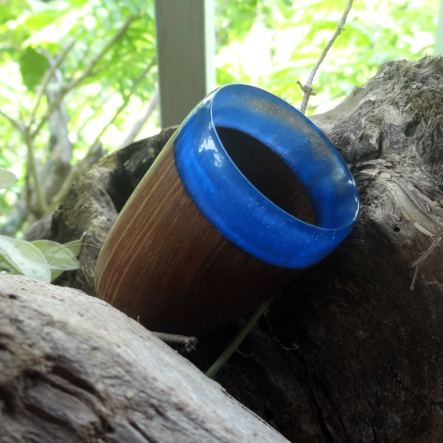 Driftwood and blue resin shot glass