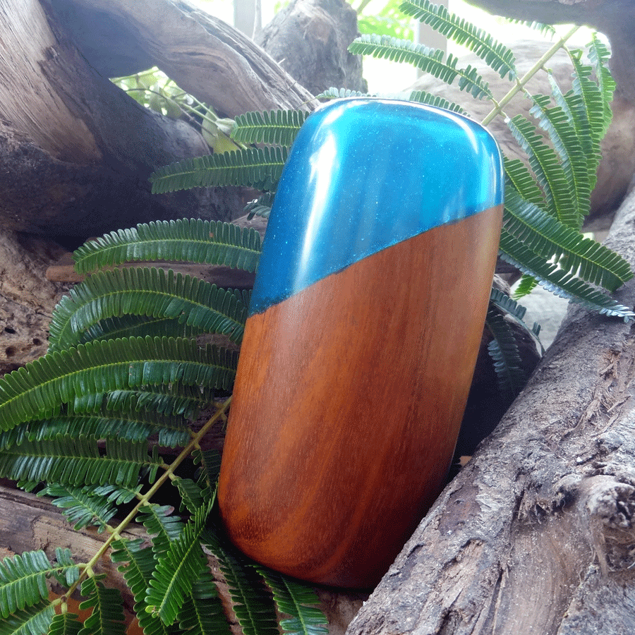 Driftwood and blue resin vase