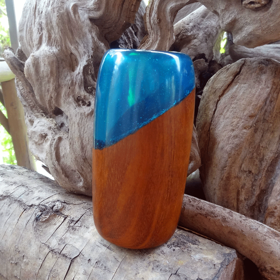 Driftwood and blue resin vase