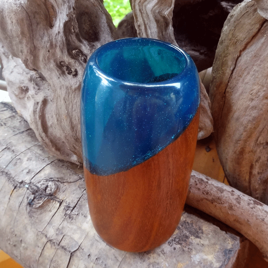 Driftwood and blue resin vase