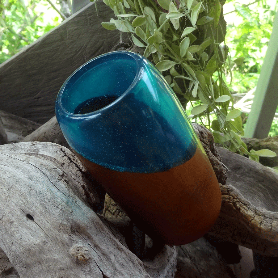 Driftwood and blue resin vase