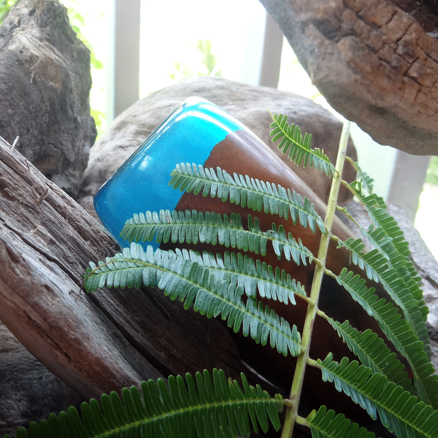 Driftwood and blue resin vase