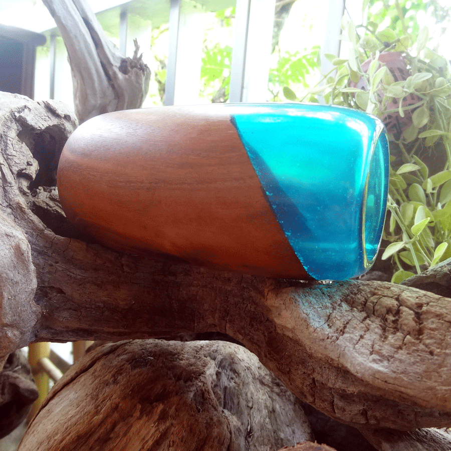 Driftwood and blue resin vase