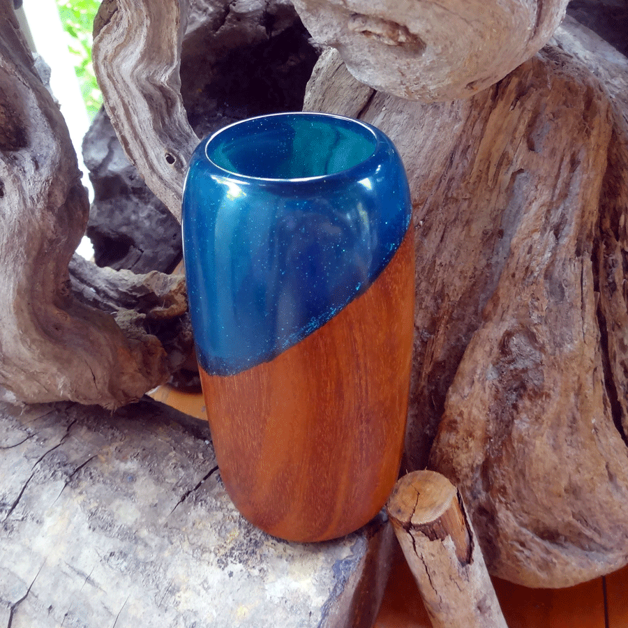 Driftwood and blue resin vase