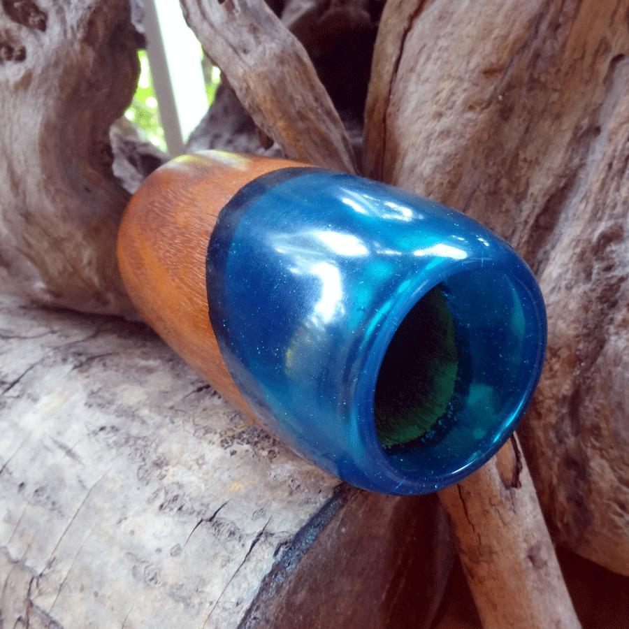 Driftwood and blue resin vase