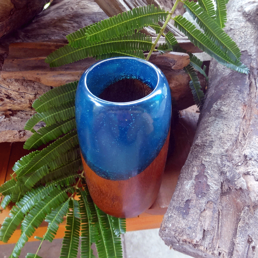 Driftwood and blue resin vase