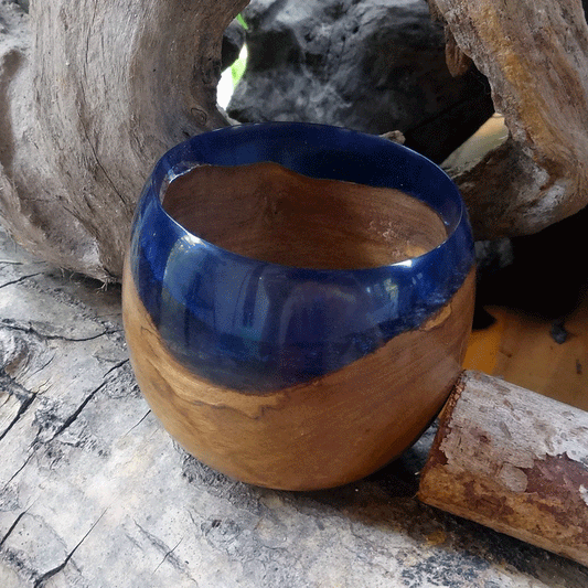 Driftwood and blue resin ornamental mini bowl