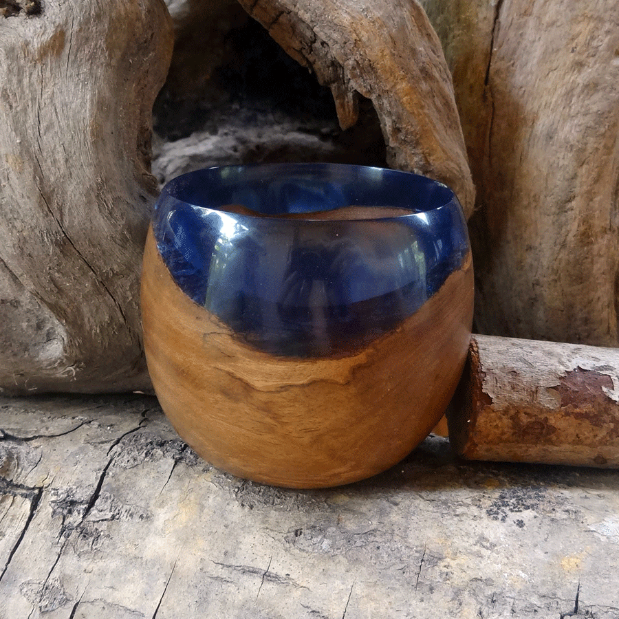 Driftwood and blue resin ornamental mini bowl