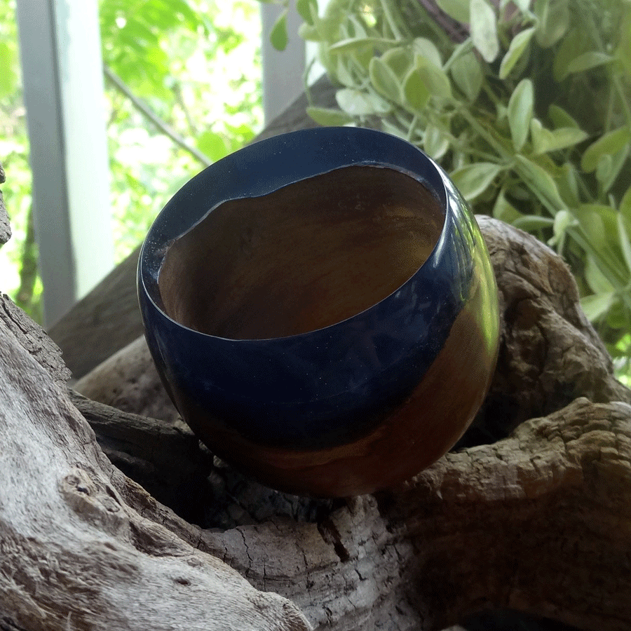 Driftwood and blue resin ornamental mini bowl