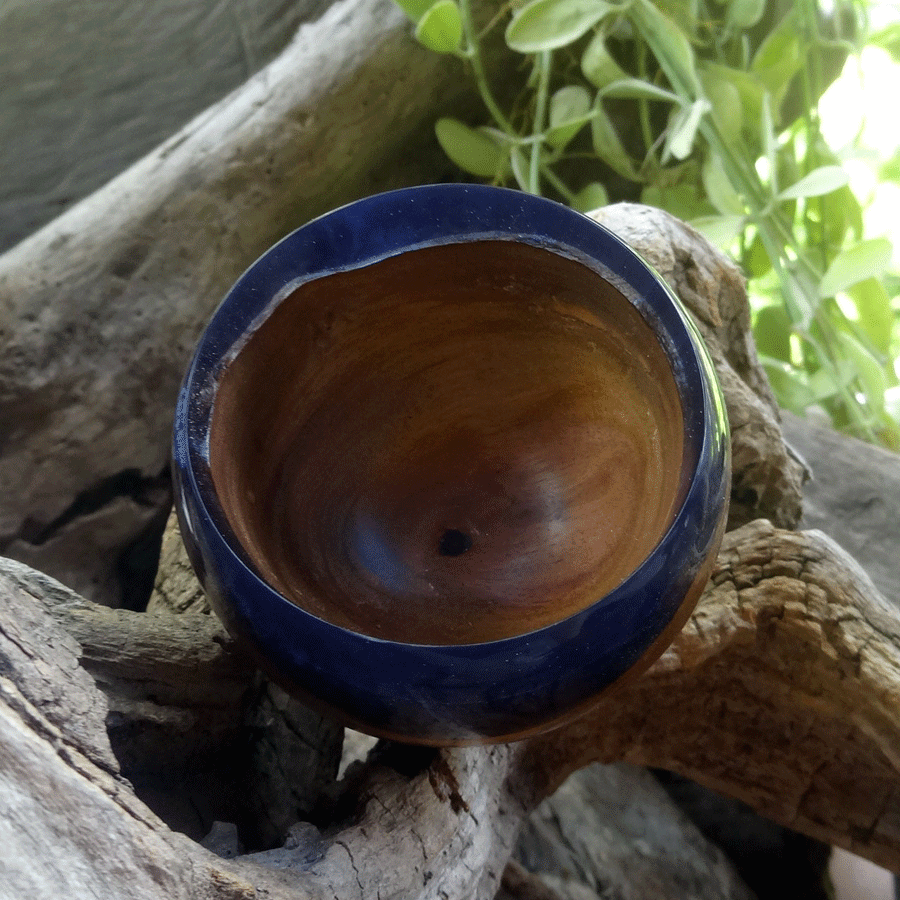 Driftwood and blue resin ornamental mini bowl