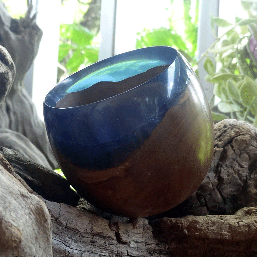 Driftwood and blue resin ornamental mini bowl