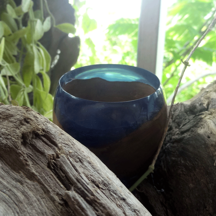 Driftwood and blue resin ornamental mini bowl