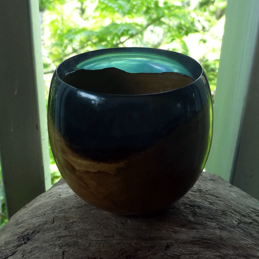 Driftwood and blue resin ornamental mini bowl