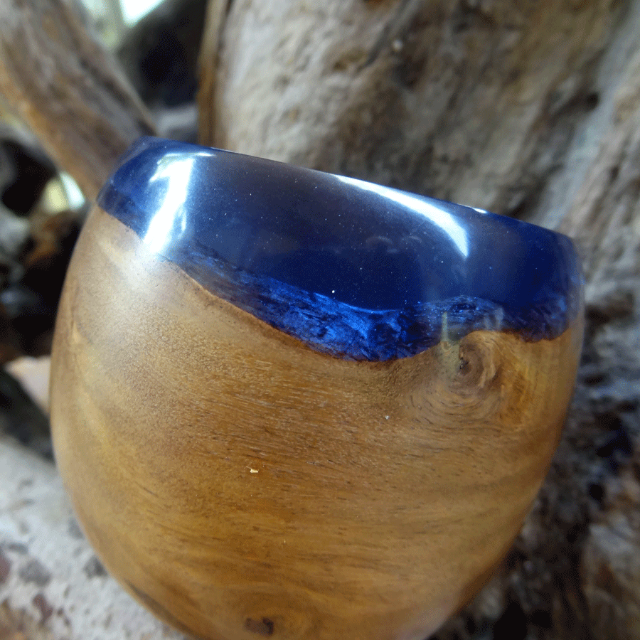 Driftwood and blue resin ornamental mini bowl