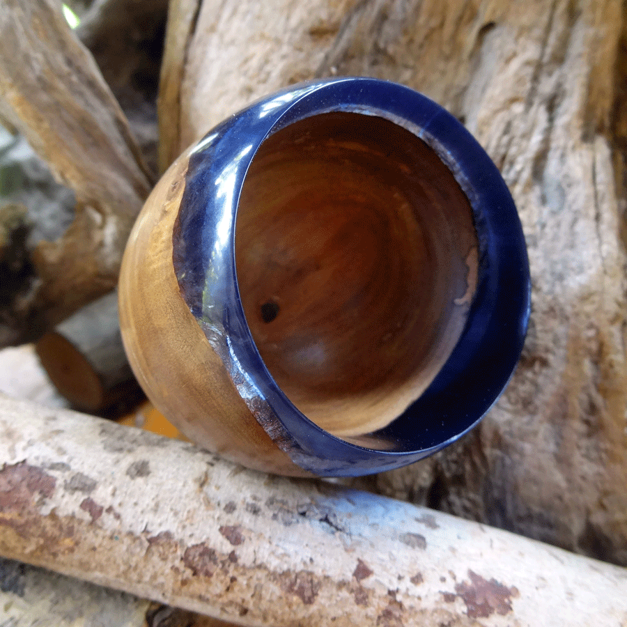 Driftwood and blue resin ornamental mini bowl