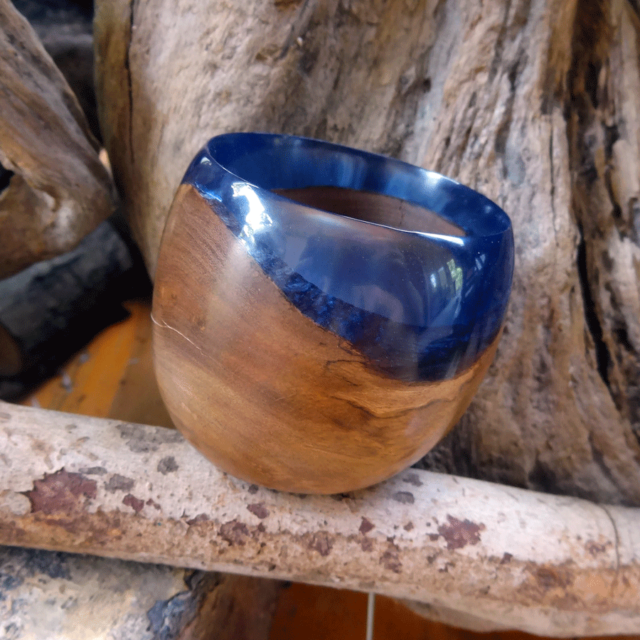 Driftwood and blue resin ornamental mini bowl