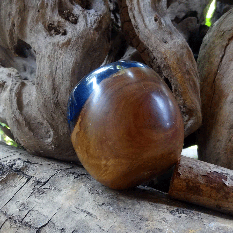 Driftwood and blue resin ornamental mini bowl